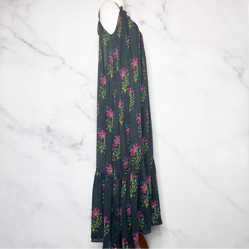 SOLD Anthropologie Flounced Maxi Lounge Dress Black Motif Floral - Picture 9 of 15